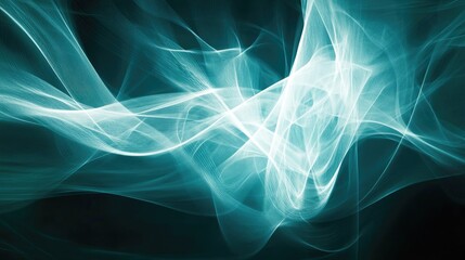 Fototapeta premium Abstract teal and white flowing lines design.