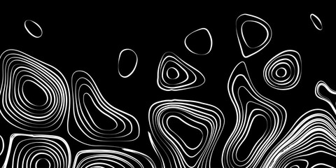 Topographic Contour Lines on a Black Background, Minimalist Topographic Contour Map on Black.