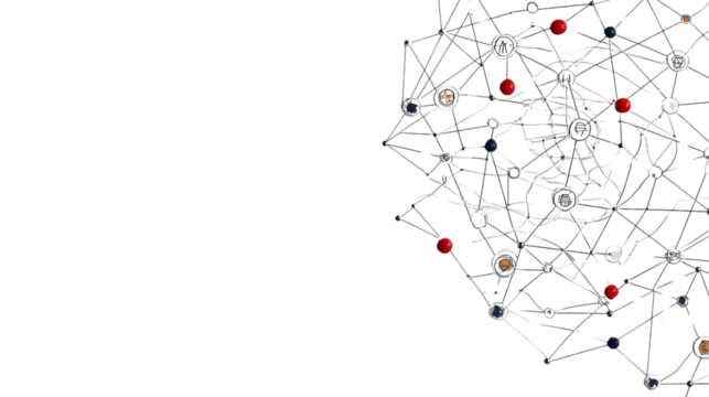 Network connecting business icons and colorful spheres on transparent background