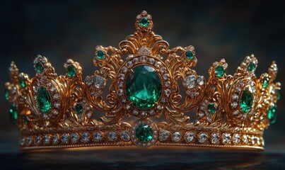 Opulent golden crown with emeralds