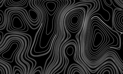 Topographic Contour Lines on a Black Background, Minimalist Topographic Contour Map on Black.