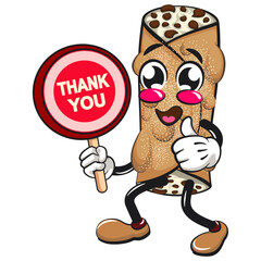 cute cannoli vektor illustration mascot character carrying a sign saying thank you, work of hand drawn