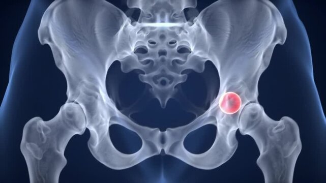 Hip pain medical scan: 3D illustration of pelvic bone inflammation