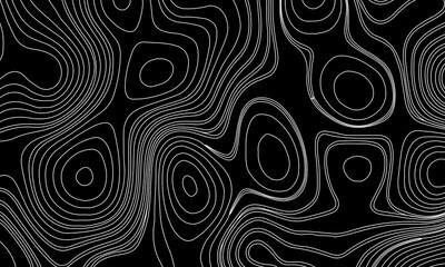 Topographic Contour Lines on a Black Background, Minimalist Topographic Contour Map on Black.