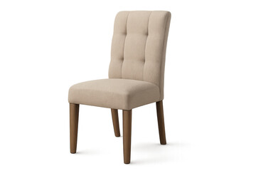Classic upholstered dining chair with wooden legs, perfect for interior design projects, isolated on a transparent background