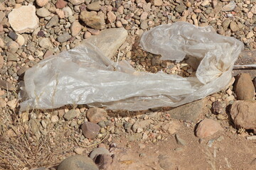 A plastic bag on the ground, Plastic environmental impact