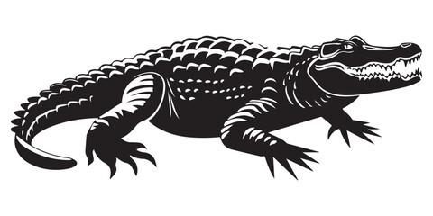 Crocodile silhouette vector illustration, isolated black silhouette of a crocodile, alligator vector illustration