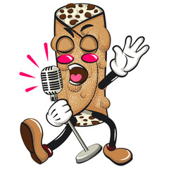 cute cannoli vektor illustration mascot character singing with style, work of hand drawn