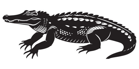 Crocodile silhouette vector illustration, isolated black silhouette of a crocodile, alligator vector illustration