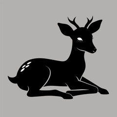 Wild mammal deer silhouette vector illustration with antlers