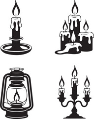 Obraz premium Candle silhouette set vector illustration isolated On Transparent Background