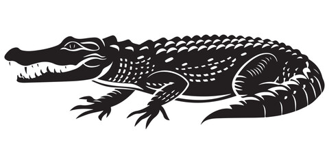 Crocodile silhouette vector illustration, isolated black silhouette of a crocodile, alligator vector illustration