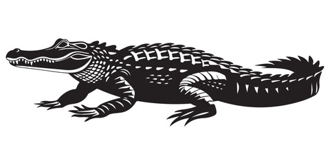 Crocodile silhouette vector illustration, isolated black silhouette of a crocodile, alligator vector illustration