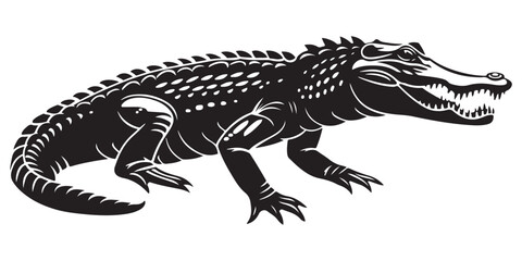 Crocodile silhouette vector illustration, isolated black silhouette of a crocodile, alligator vector illustration