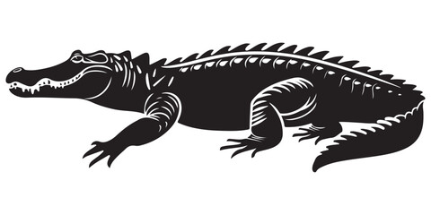 Crocodile silhouette vector illustration, isolated black silhouette of a crocodile, alligator vector illustration