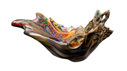 Colorful liquid splashing and forming abstract shape with transparent background