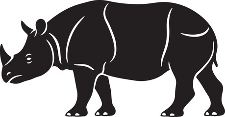 Rhinoceros silhouette in black design, Strong black rhino animal profile