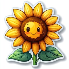 Adorable Cartoon Sunflower: A cheerful illustration of a smiling sunflower with big eyes and bright petals.