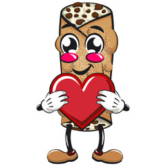 cute cannoli vektor illustration mascot character holding a big heart, work of hand drawn