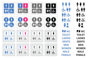 Toilet Sign, Public WC Symbol with Man, Woman & Special Needs Icons