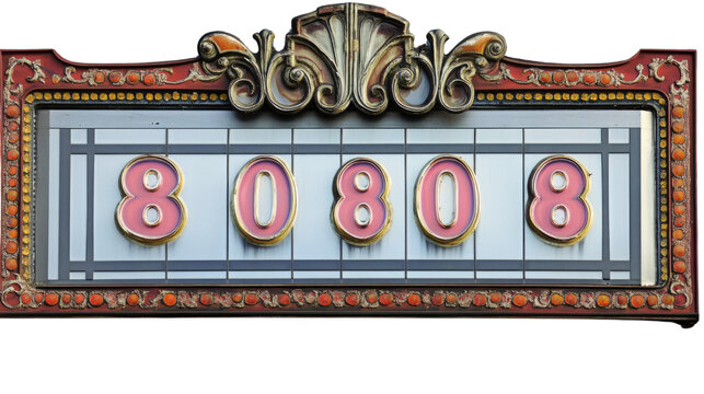 Old Cinema Marquee Showing the Number 8080 on Transparent Background