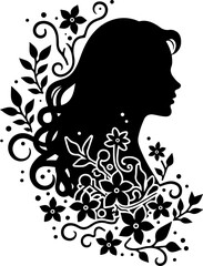 Woman's Silhouette with Floral Accents vector