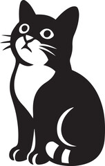 Cartoon cat looking up black and white, Cute cat illustration upward glance