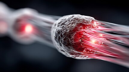 Close up view of hamstring tear muscular fiber separation medical diagram style in high definition