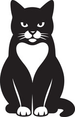 Cat silhouette with heart chest design, Cute cat black white with heart pattern