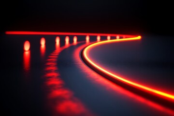 Fototapeta premium Bright Red Futuristic Illuminated Path Reflecting on a Dark Surface