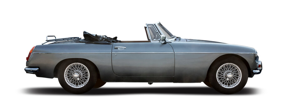MG MGB classic British cabrio car, side view isolated on transparent background. PNG	