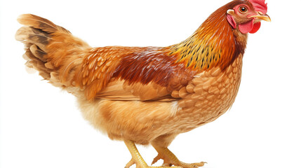 Fototapeta premium Bantam chicken or farm rooster standing isolated on white background, domestic poultry bird