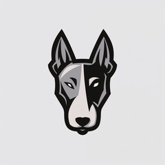 Stylized dog face logo in black and gray on white background
