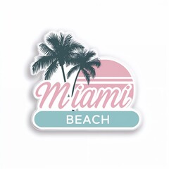 Obraz premium Miami Beach retro sticker with palm trees and sunset