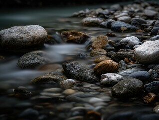 Obraz premium Water flows over river rocks in himachal pradesh landscape