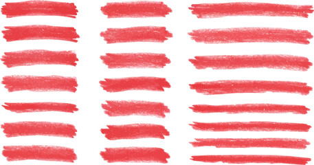 Red brush strokes set in various lengths and orientations on white background
