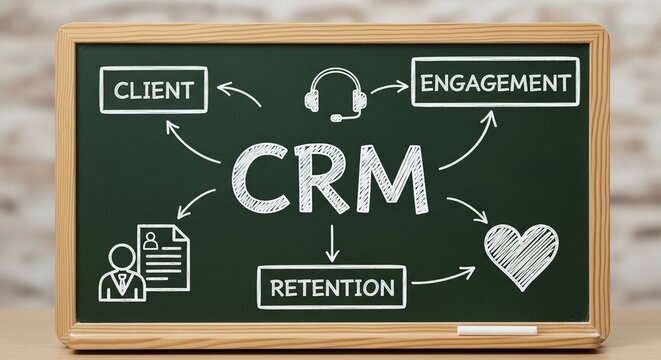 CRM process diagram on chalkboard