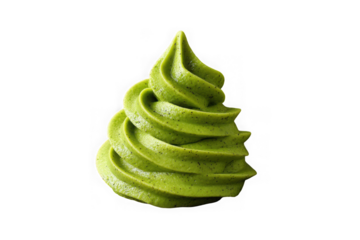 Matcha soft serve swirl close up on white background on transparent background