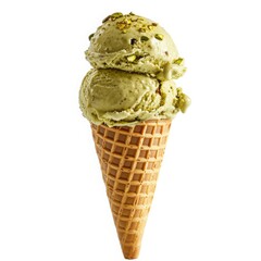 Delicious pistachio ice cream cone isolated on white background