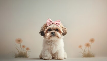 Cute Shih Tzu puppy with bow.