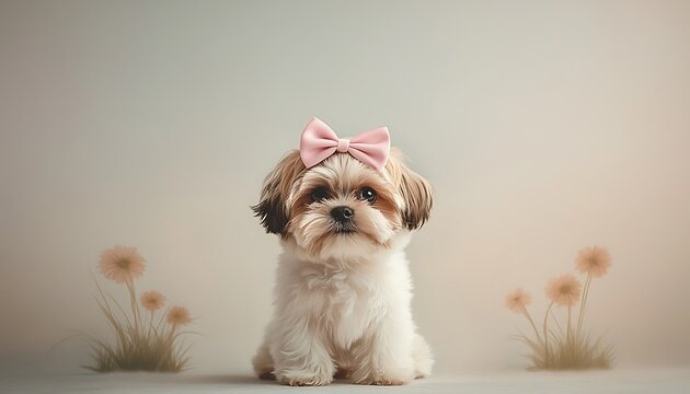 Cute Shih Tzu puppy with bow.