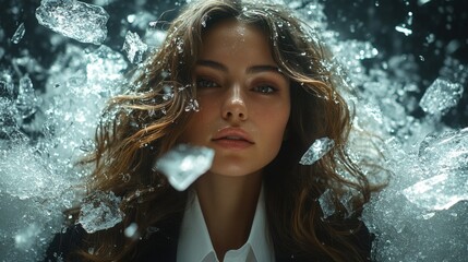 Obraz premium Woman surrounded by shattered ice