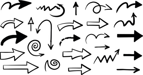 Diverse hand-drawn arrows collection with various styles and directions