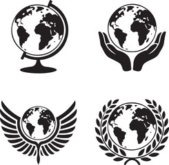 Globe icon silhouette set vector illustration isolated On Transparent Background