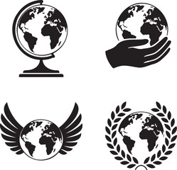 Obraz premium Globe icon silhouette set vector illustration isolated On Transparent Background