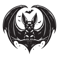 Silhouette Bat Black Vector white background illustration Style 