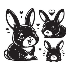 Silhouette Bunny  Black Vector white background illustration Style 