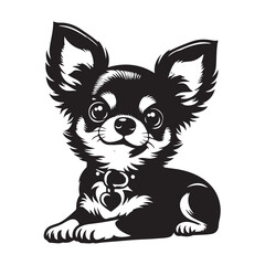 Silhouette Chihuahua Dogt Black Vector white background illustration Style 