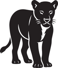 Lioness black and white strong silhouette, Powerful lioness figure in black pose