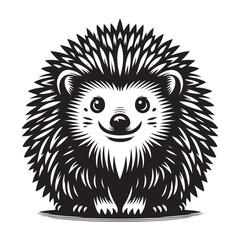 Silhouette Hedgehog Black Vector white background illustration Style 